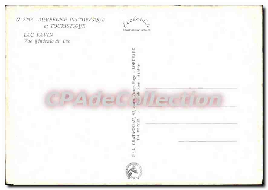 Lac Pavin — Vue générale — Éditeur Elcé, n° 2252 — Reverso