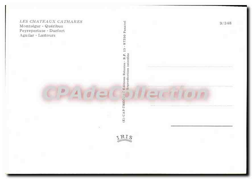 CPSM Les Chateaux Cathares Montsegur Queribus Peyrepertuse Durfort Aguilar Lastours  — Rückseite