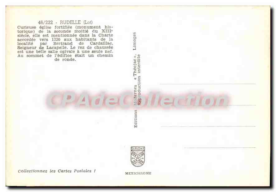 Rudelle (Lot) — église fortifiée du XIIIe siècle — Editions Mexichrome, n° 46/222 — Rückseite