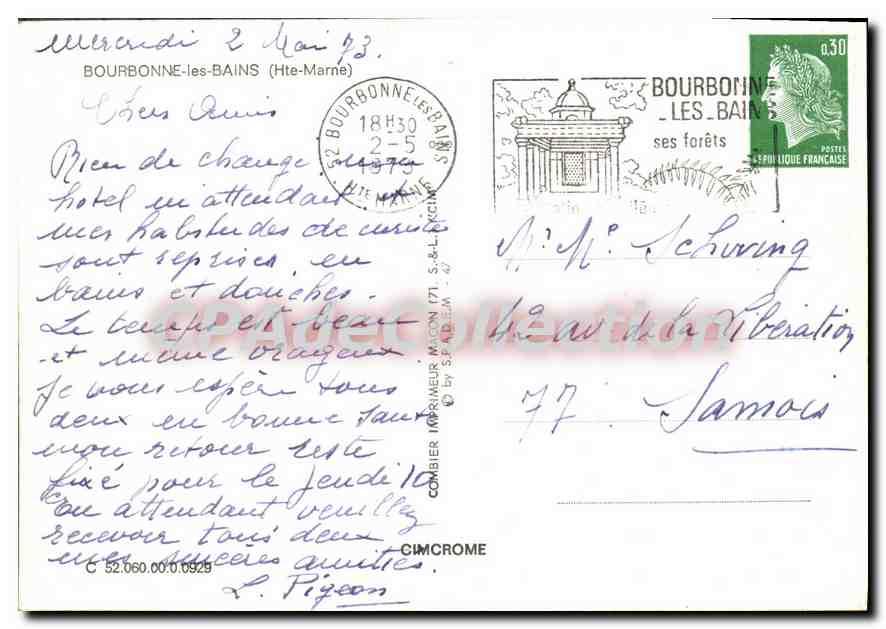 CPSM Bourbonne les Bains Hte Marne  — Verso
