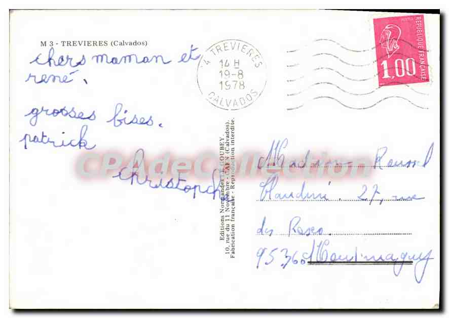 Trevières — Souvenir de — Emy — Verso