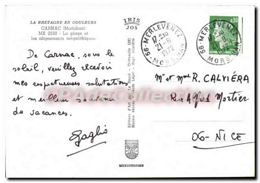 Carnac — plage et alignements mégalithiques — Éditions d'Art IRIS JOS — Rückseite