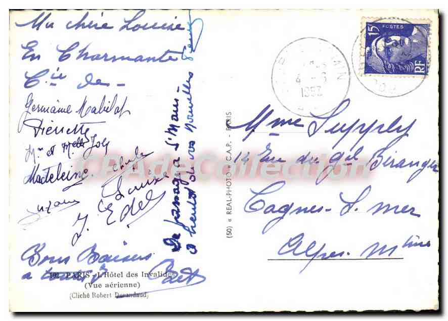 París - Hotel de los Inválidos — Vista aérea — Cliché Robert Dumandaud — Tarjeta postal antigua — Reverso
