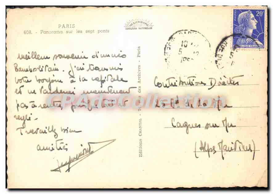 Paris - Panorama sur les sept ponts — Éditions Chantal — Achterkant