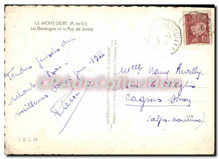 Le Mont-Dore (P.-de-D.) — La Dordogne und der Puy de Sancy — Éditions d'Art 'V. Vonn' n° 313 — Rückseite