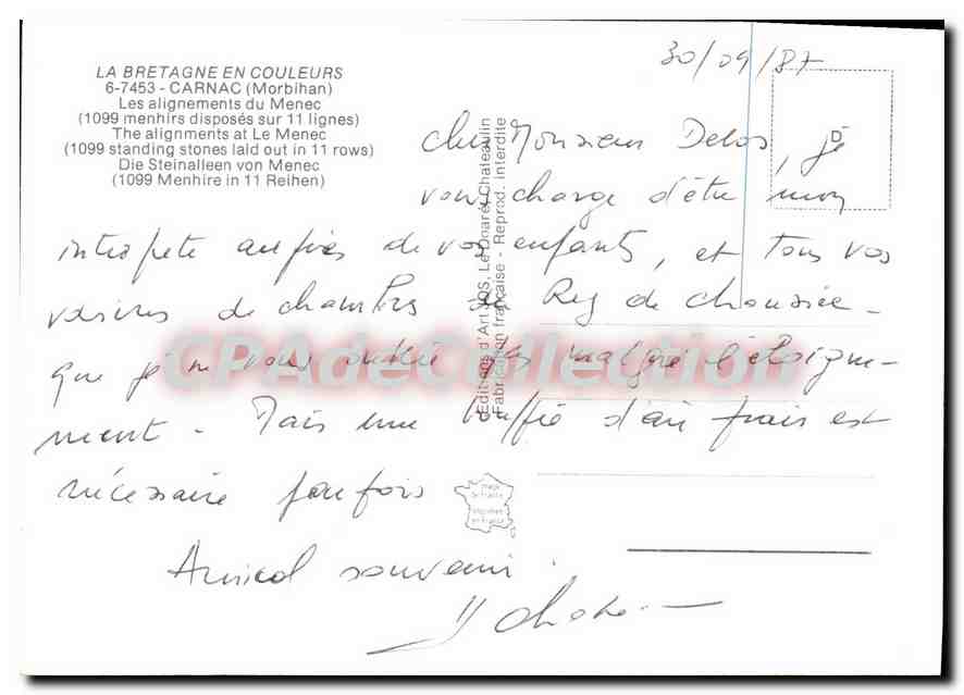 Les alignements du Menec — Carnac (Morbihan) — Éditions d'Art S. Le Darré & Chatain — Back