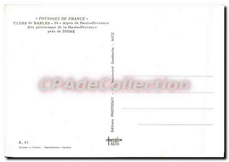 CPSM Paysages de France Clues de Barles Alpes de Haute Provence site pittoresque de la Haute Provenc — Rückseite