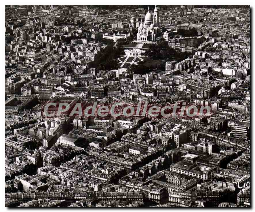CPSM Paris vue aerienne la place d'Anvers le College Rollin les jardins et la Basilique du Sacre Coe