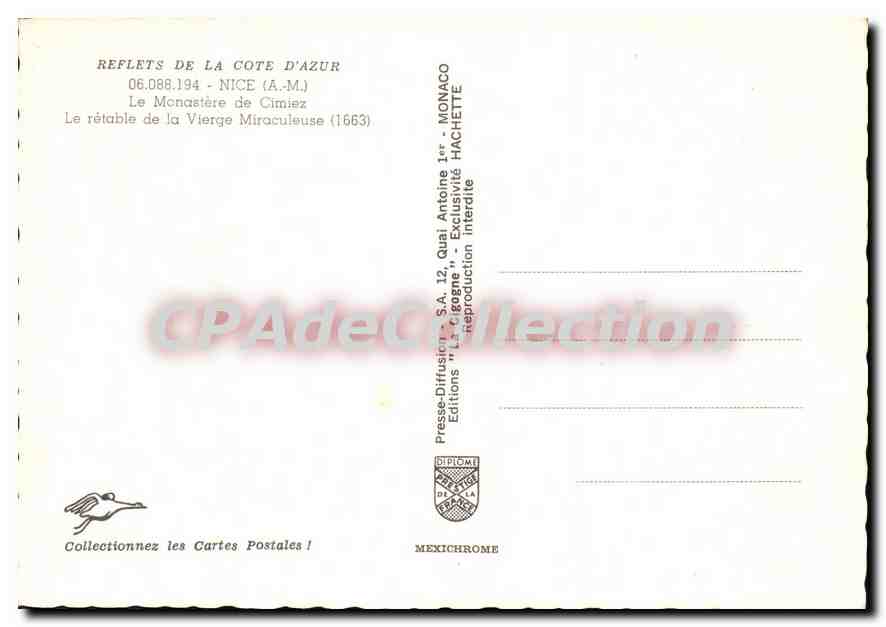 CPSM Reflets de la Cote d'Azur Nice A M le Monastere de Cimiez le retable de la Vierge Miraculeuse 1 — Verso