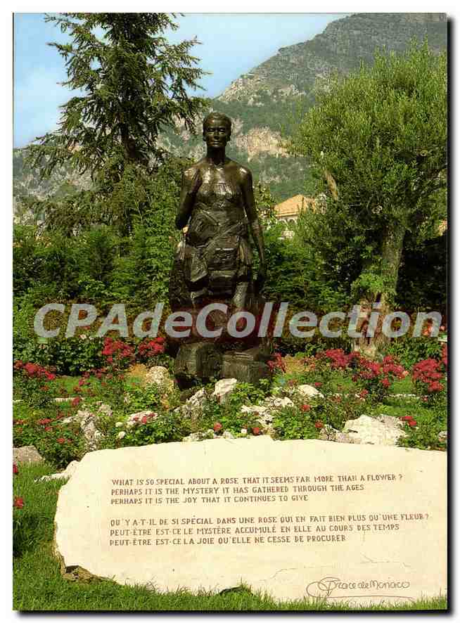 CPSM Monaco Fontvieille Roseraie Princesse Grace la statue de SAS la Princesse Grace Sculpteur kees