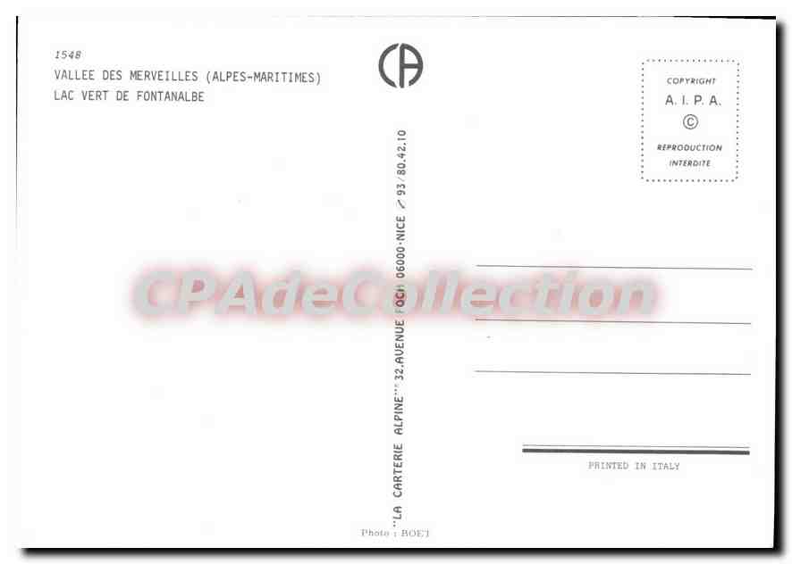 CPSM Vallee des Merveilles Alpes Maritimes Lac Vert de Fontanable  — Verso