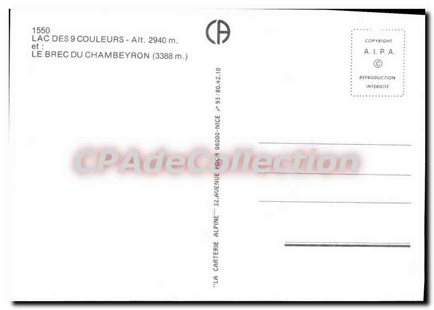Lac des 9 Couleurs — Le Brec du Chambeyron — La Carterie Alpine — Verso
