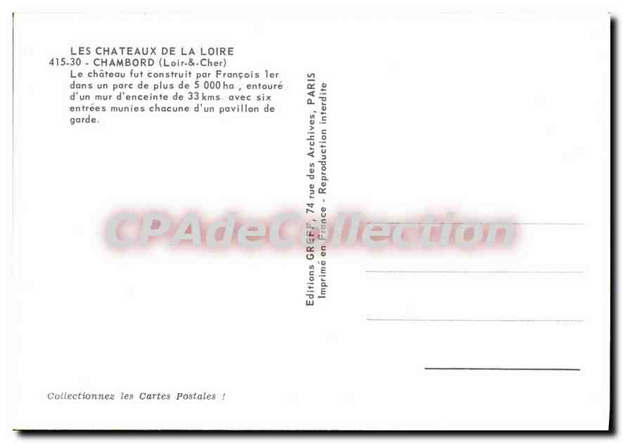 CPSM Les Chateaux de la Loire Chambord Loir Cher Le chateau fut construit par Francois ler dans un p — Reverso