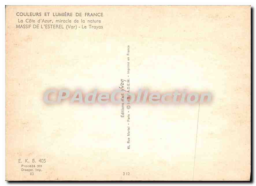 CPSM Couleurs et Lumiere de France La Cote d'Azur miracle de la nature Massif de l'Esterel Var Le Tr — Verso