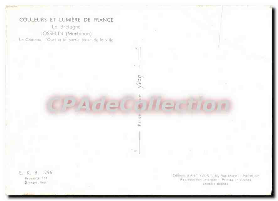 Josselin (Morbihan) — Le château et la partie basse de la ville — Éditions d'Art YVON — Back