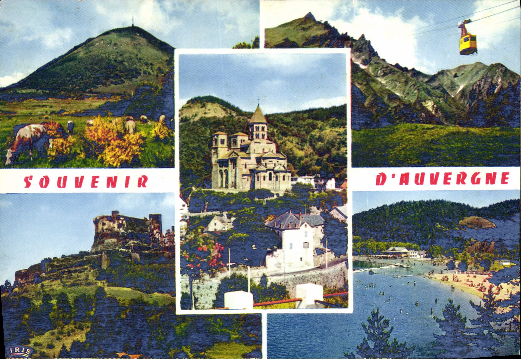 CPSM Souvenir d'Auvergne Le Puy de Dome Le Sancy et le Telepherique Saint Nectaire le Haut L'eglise