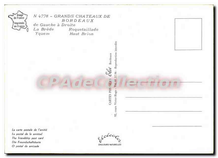 Grands Châteaux de Bordeaux — Éditeur Véron-Hugo, n° 4778 — Verso