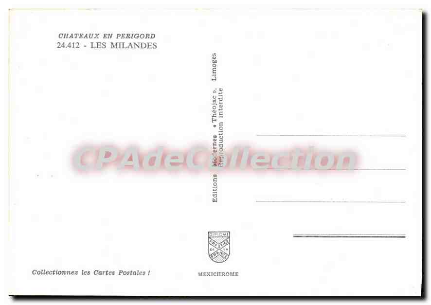 Châteaux en Périgord — 24.412 - Les Milandes — Éditions Théoljac — Rückseite