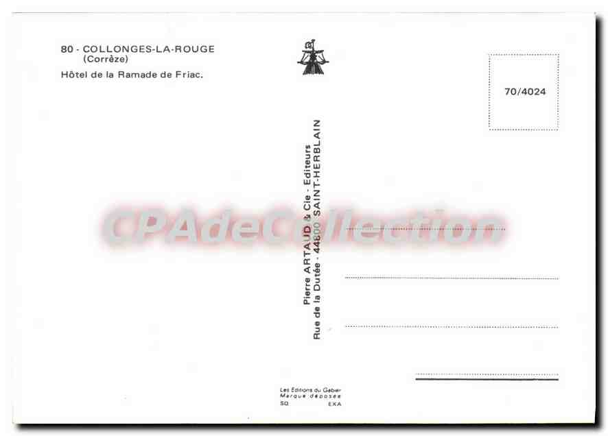 Collonges-la-Rouge — Hôtel de la Ramade de Friac — Éditions Artaud & Cie — Rückseite