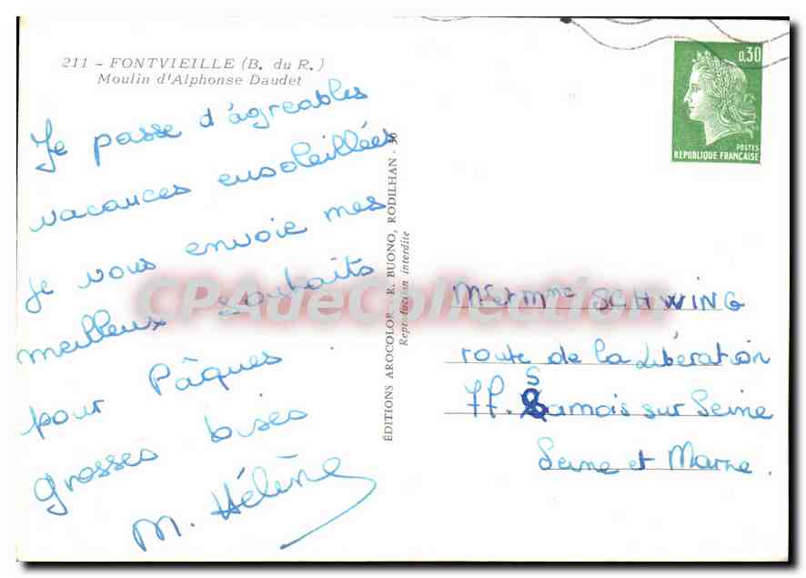 CPSM Fontvieille B du R Moulin d'Alphonse Daudet  — Rückseite