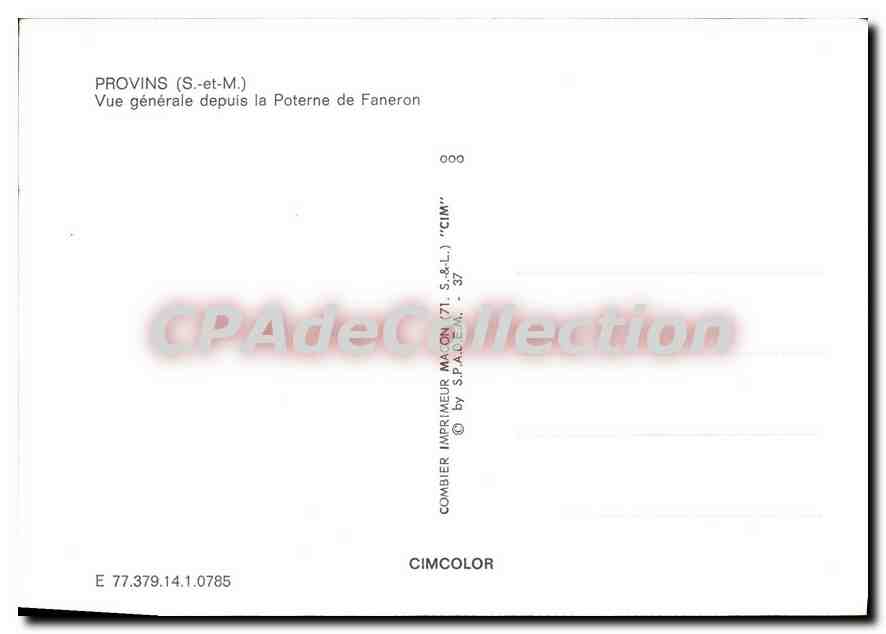 Provins (S.-et-M.) — Vue générale depuis la Poterne de Faneron — Imprimeur Combier CIMCOLOR — Reverso