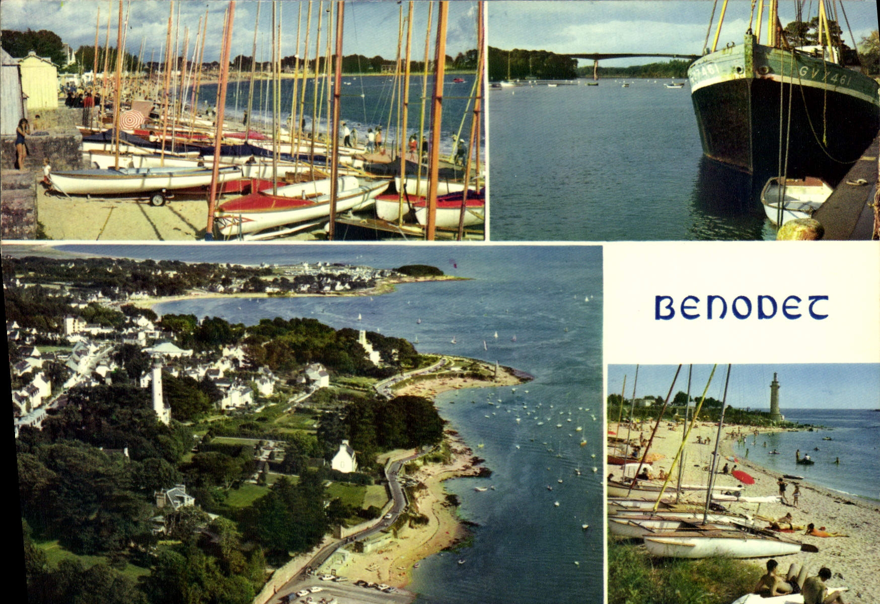 CPSM La bretagne en Couleurs Benodet Finistere La grande plage le pont de Cornouaille et le port la 