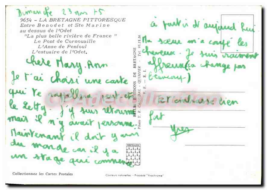 CPSM La Bretagne Pittoresque Entre Benodet et Ste Marine au dessus de l'Odet  — Rückseite