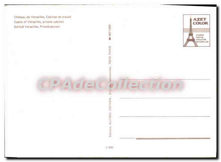 Château de Versailles — Cabinet de travail — Éditions AZET COLOR, n° V 500 — Verso