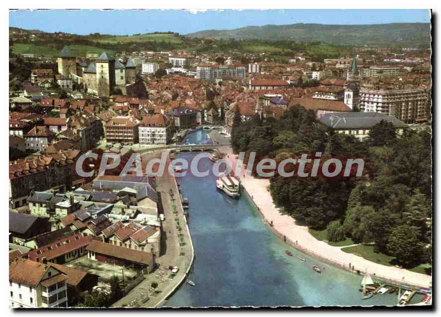 Anneyce (Haute-Savoie) — Vue aérienne du canal et de la ville, château des Ducs de Nemours à gauche — Éditions J. Cellard
