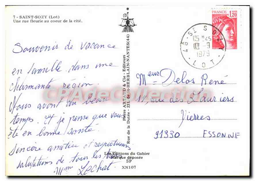 Saint-Sozy (Lot) — Une rue fleurie au cœur de la cité — Éditeur Pierre Artaud & Cie — Rückseite
