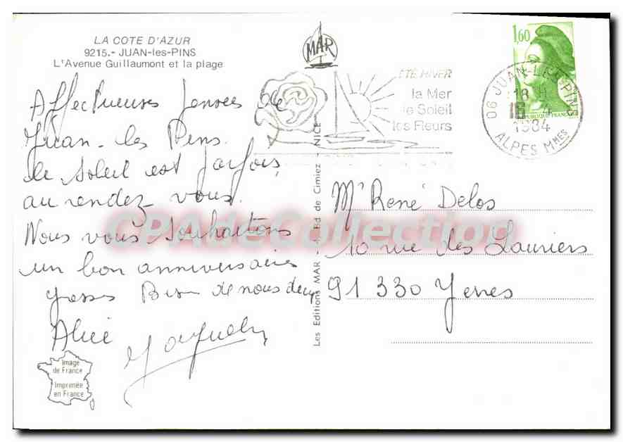 CPSM La Cote d'Azur Juan les Pins l'Avenue Guillaumont et la plage  — Verso