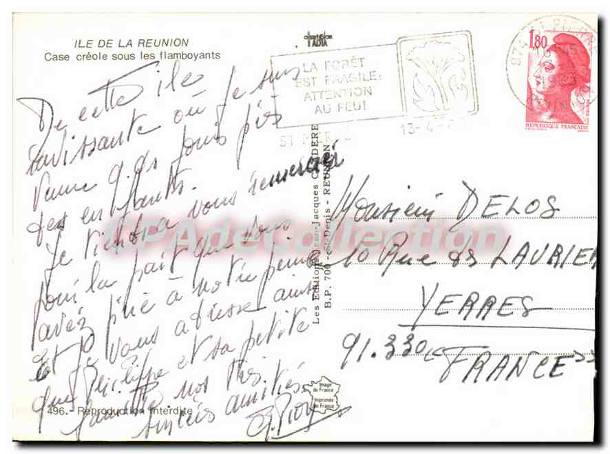 CPSM Ile de la Reunion Case creole sous les flamboyants  — Rückseite