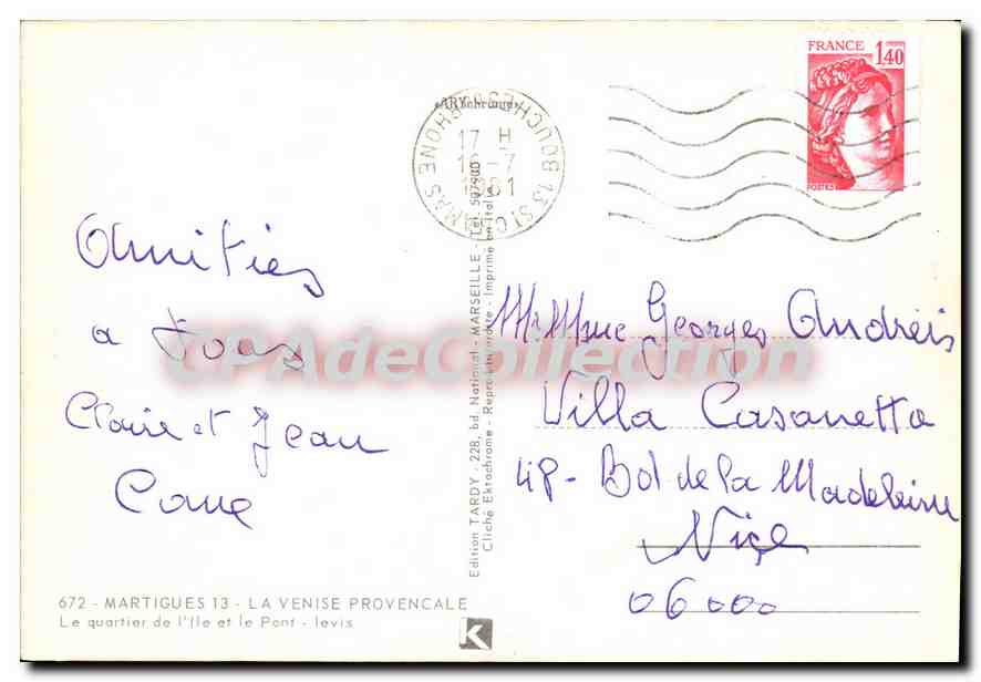 CPSM Martigues La Venise Provencale Le Quartier de I'lle et le Pont — Reverso