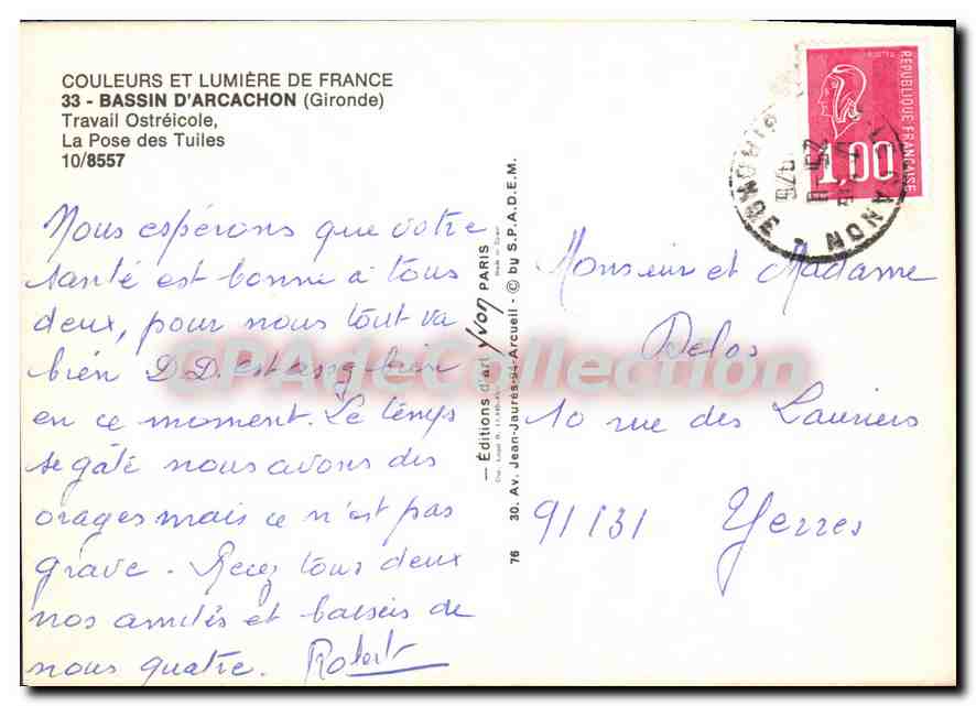 Bassin d'Arcachon — Travail ostréicole, la pose des tuiles — Éditions d'Art Yvon Arcueil — Reverso