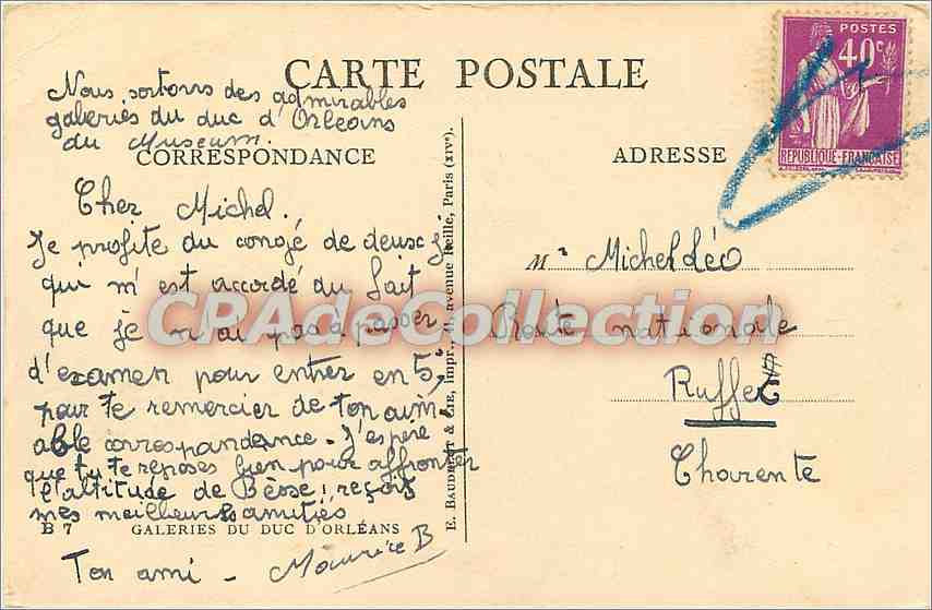 CPA Galerie du Duc D'Orlean — Rückseite
