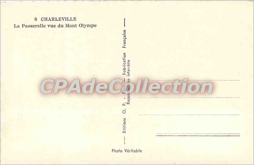 Charleville - La Passerelle vue du Mont Olympe — Éditions Véritable, Paris — Verso
