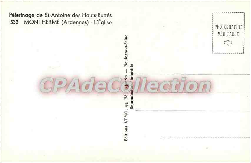 CPA Pelerinage de St Antoine des Hauts Buttes Montherme (Ardennes) L'Eglise — Rückseite