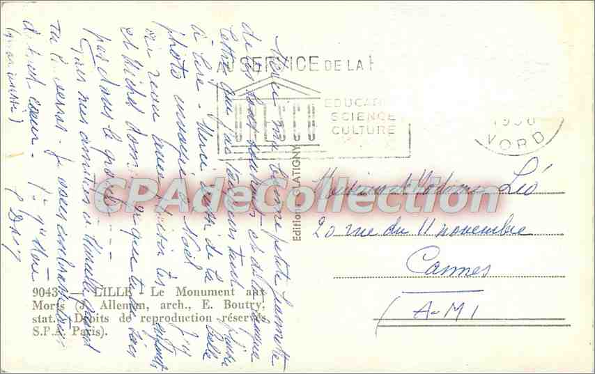 CPA Lille Le Monument aux Morts — Verso