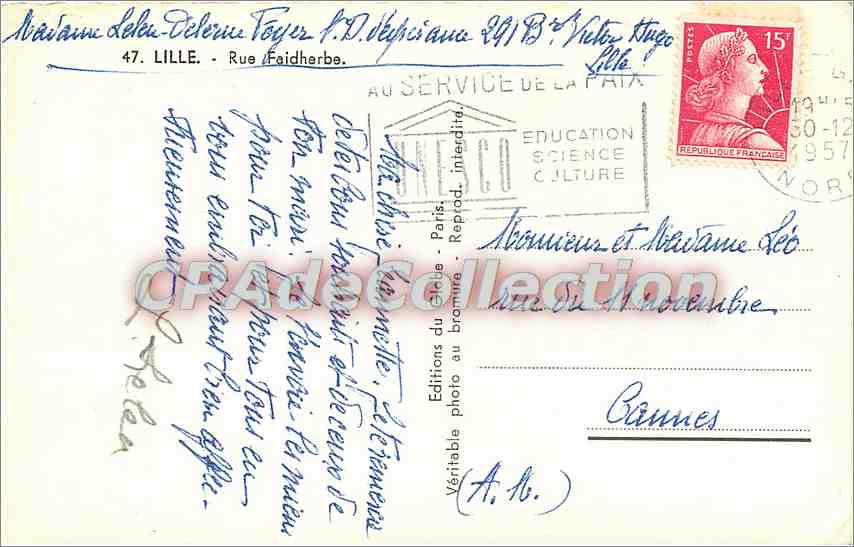 CPA Lille Rue Faidherbe — Verso