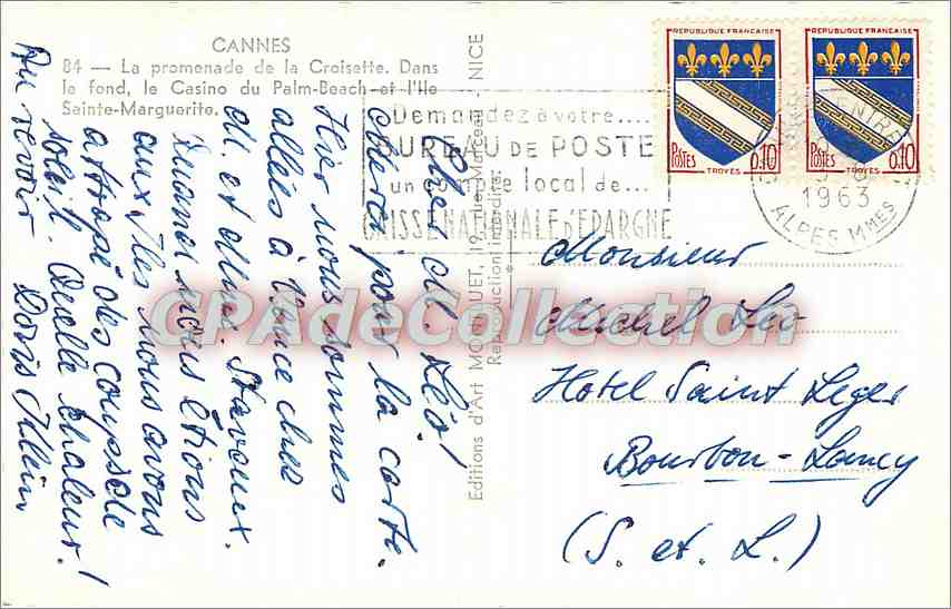 CPA Cannes la promennade de la Croisette dans le fond le casino du Palm Beach et l'Ile Seinte Margue — Reverso