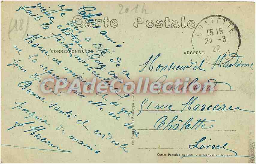 SAGONNE (Cher) — Les Ruines et les Fogées du Château — Cartes Postales en Gros - R. Marquaire, Bauruas — Achterkant