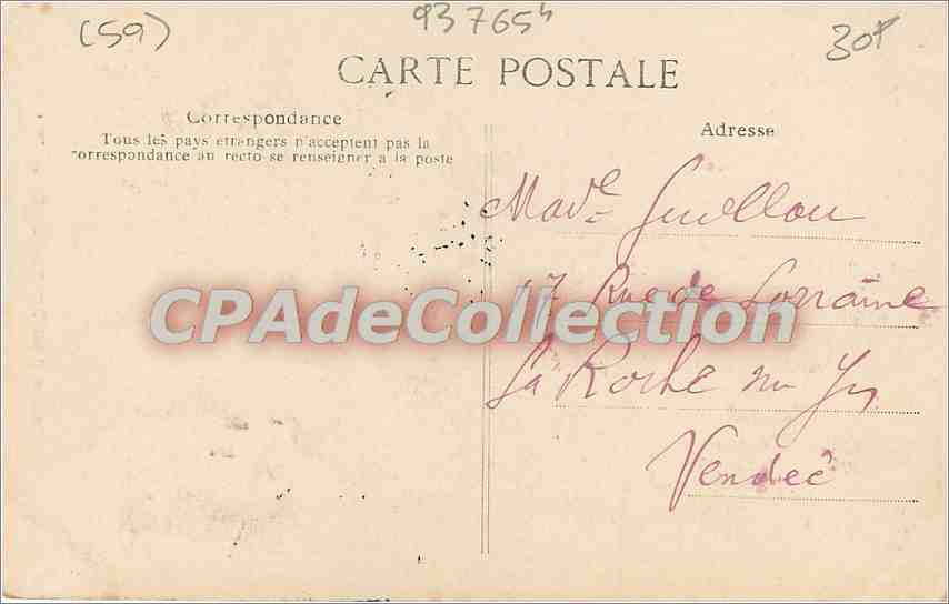 Tourcoing — L'Hôtel de Ville — Éditeur ELD, n° 1 bis — Verso
