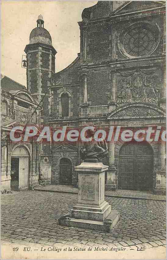 CPA Eu Le College et la Statue de Michel Anguier