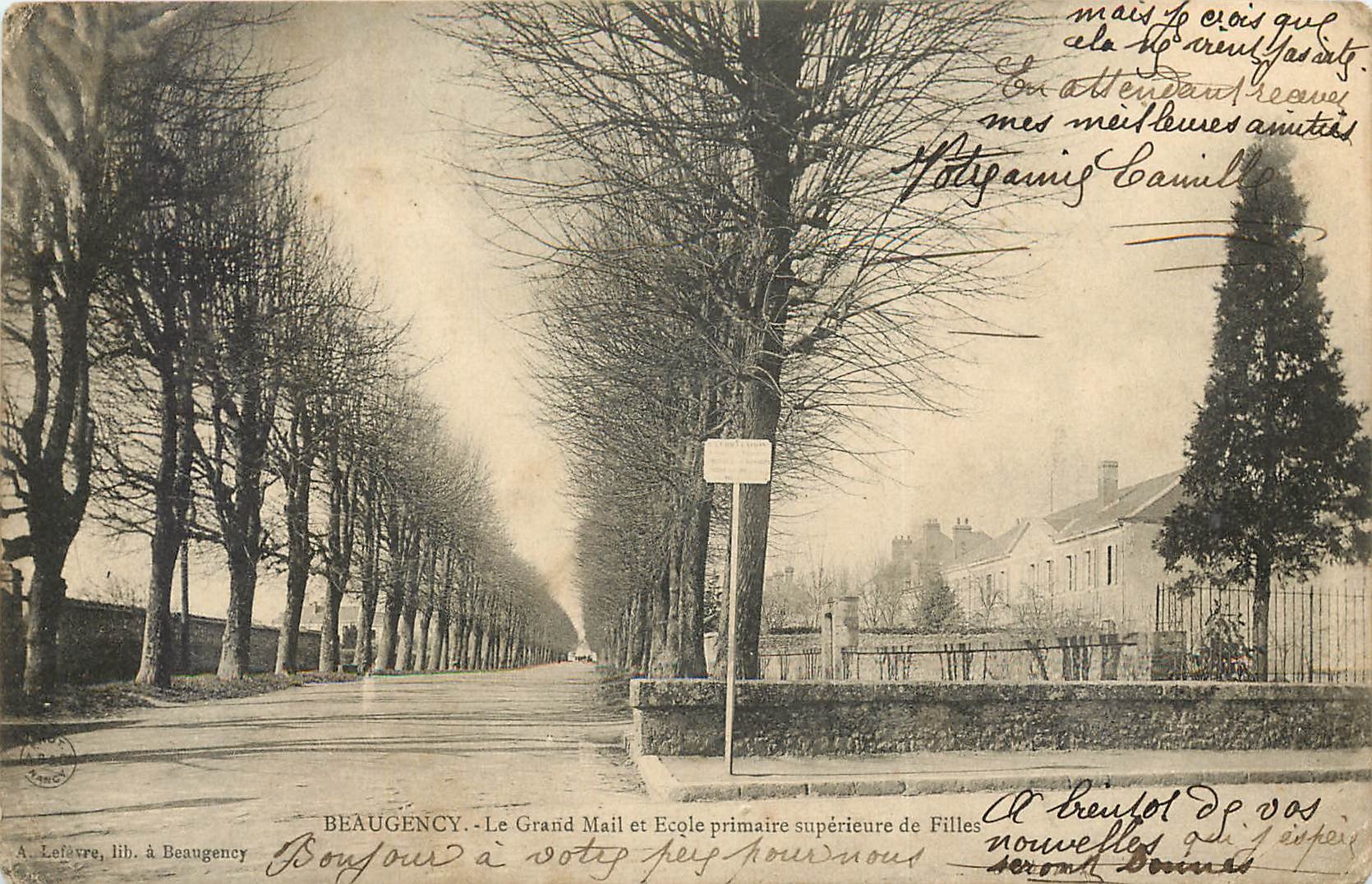 Beaugency - Le Grand Mail et École primaire supérieure de Filles — A. Lefèvre, lib. à Beaugency