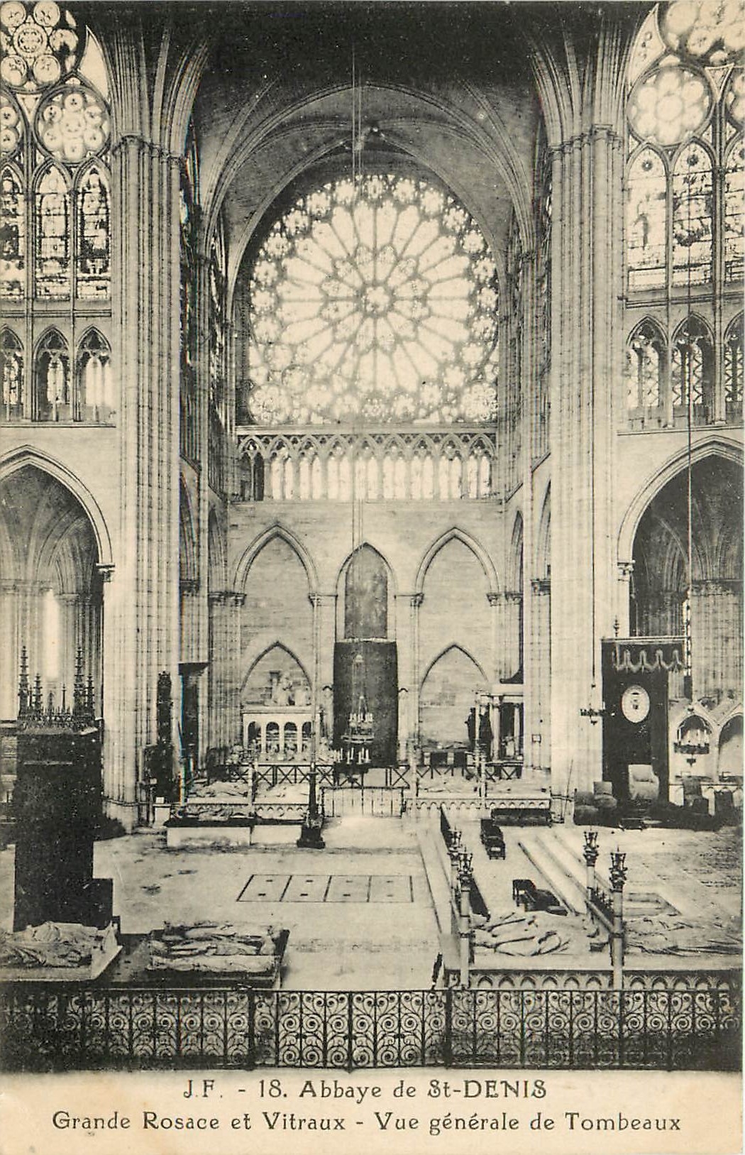 Abbaye de St-Denis — Grande Rosace et Vitrails — Vue générale des Tombeaux — J.F. - 18