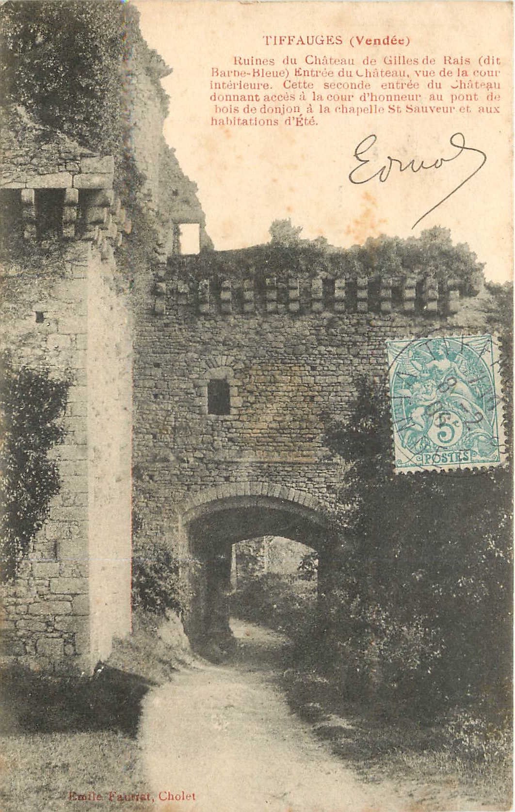 Tiffauges (Vendée) — Ruinen des Schlosses Gilles de Rais (genannt Blaubeard) — Émile Taurig, Cholet