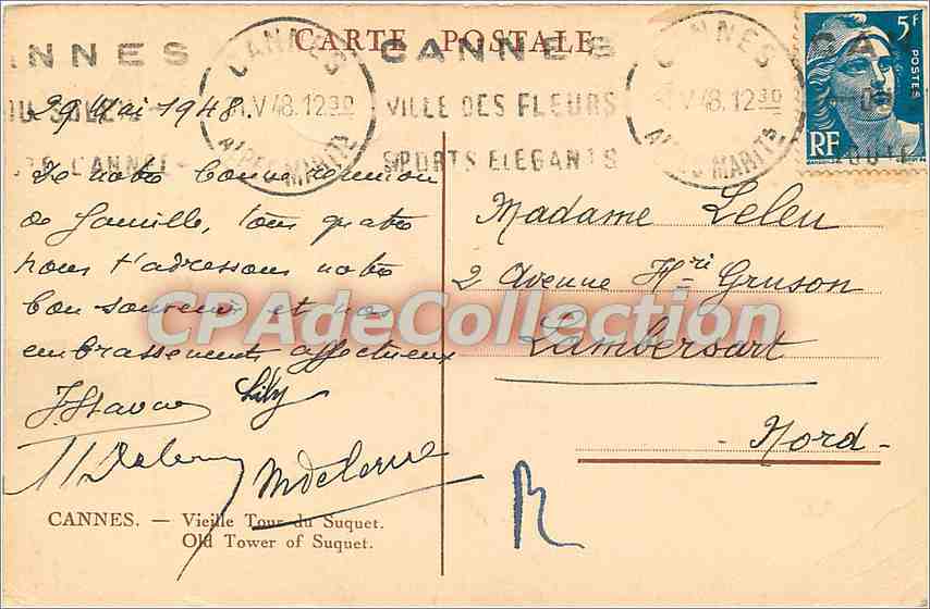 Tour du Suquet — Cannes — éditeur Marimée — Verso