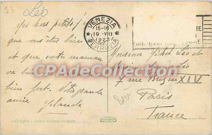 Venise - Canal Grande en fête — Éditeur Cassi Grulli Milan, n°33 — Back