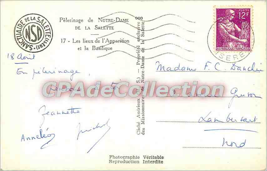 Notre-Dame de la Salette — Pèlerinage — Éditeur NSD — Verso