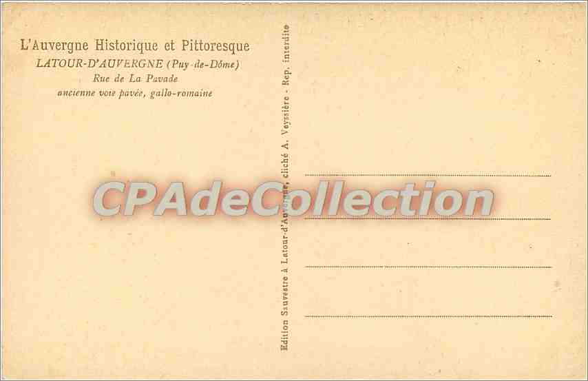 CPA Latour d'Auvergne (Puy de Dome) Rue de la Pavade — Rückseite